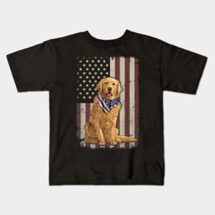 Golden Retriever American Flag Bandana 4th Of July Tshirt Kids T-Shirt